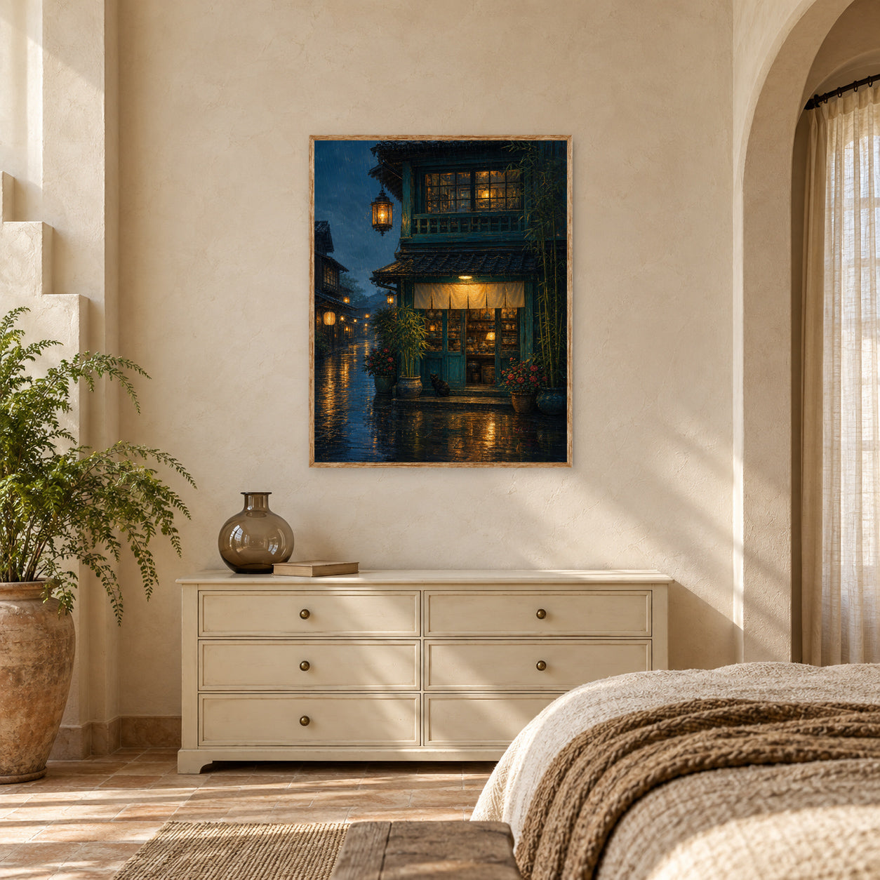 Rainy Lantern Townhouse Wall Art Print poster room mockup 4