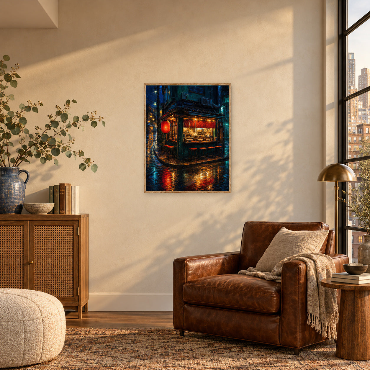 Red Lantern Night Corner Shop Wall Art Print poster room mockup 3