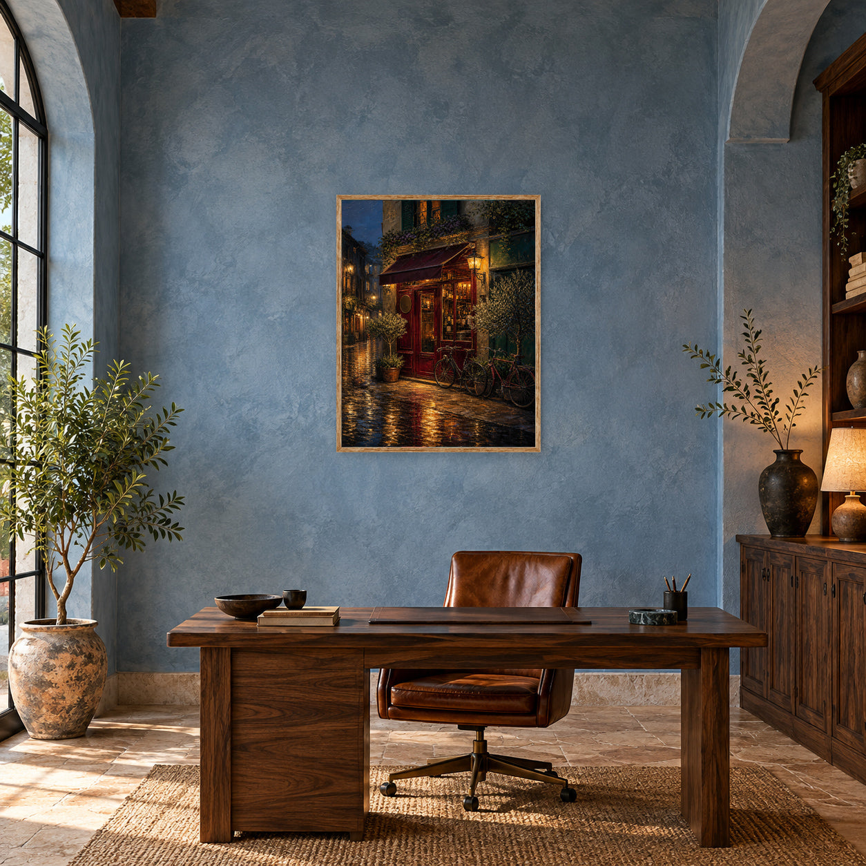 Rainy Red Awning Bistro Wall Art Print poster room mockup 3