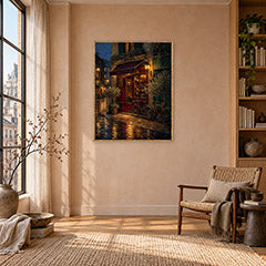 Rainy Red Awning Bistro Wall Art Print poster room mockup 4