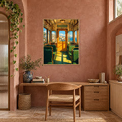 Vintage Green Train Interior Wall Art Print poster room mockup 4