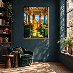 Vintage Green Train Interior Wall Art Print poster room mockup 5