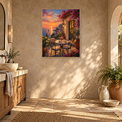 Mediterranean Balcony Sunset Cafe Wall Art Print poster room mockup 2