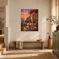 Mediterranean Balcony Sunset Cafe Wall Art Print poster room mockup 4