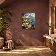 Lake Como Umbrella Terrace Wall Art Print poster room mockup 3