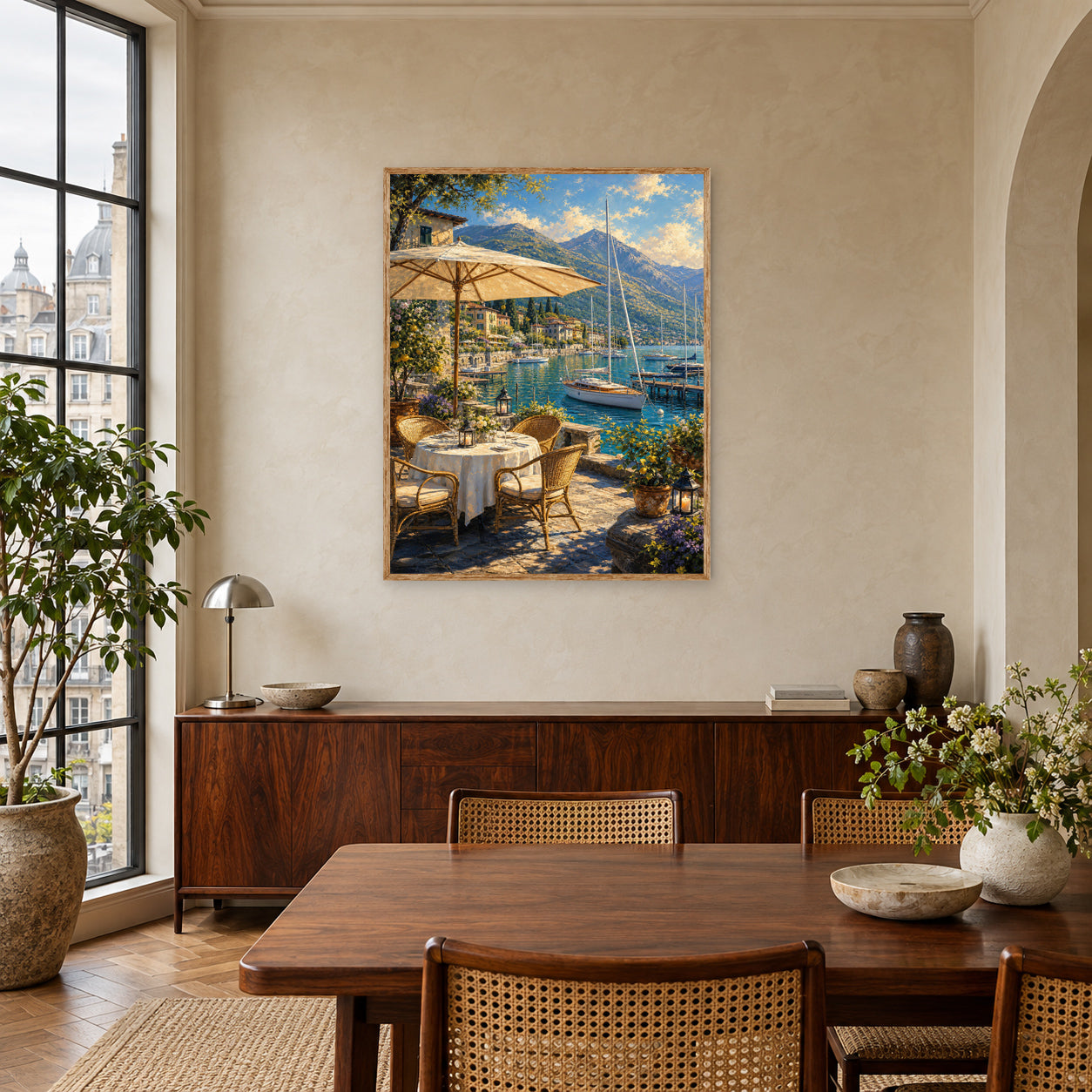 Lake Como Umbrella Terrace Wall Art Print poster room mockup 4