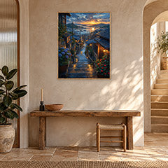 Rainy Coastal Stone Stairway Wall Art Print poster room mockup 2