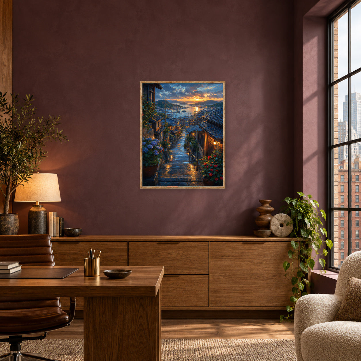 Rainy Coastal Stone Stairway Wall Art Print poster room mockup 3