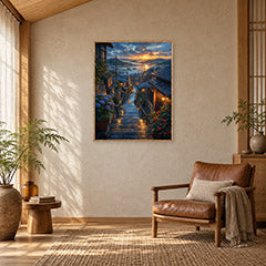 Rainy Coastal Stone Stairway Wall Art Print poster room mockup 4