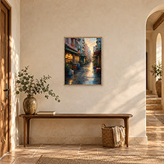 Rainy Old Town Alley Morning Wall Art Print poster room mockup 3