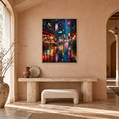 Neon Rain Market Street Wall Art Print poster room mockup 4