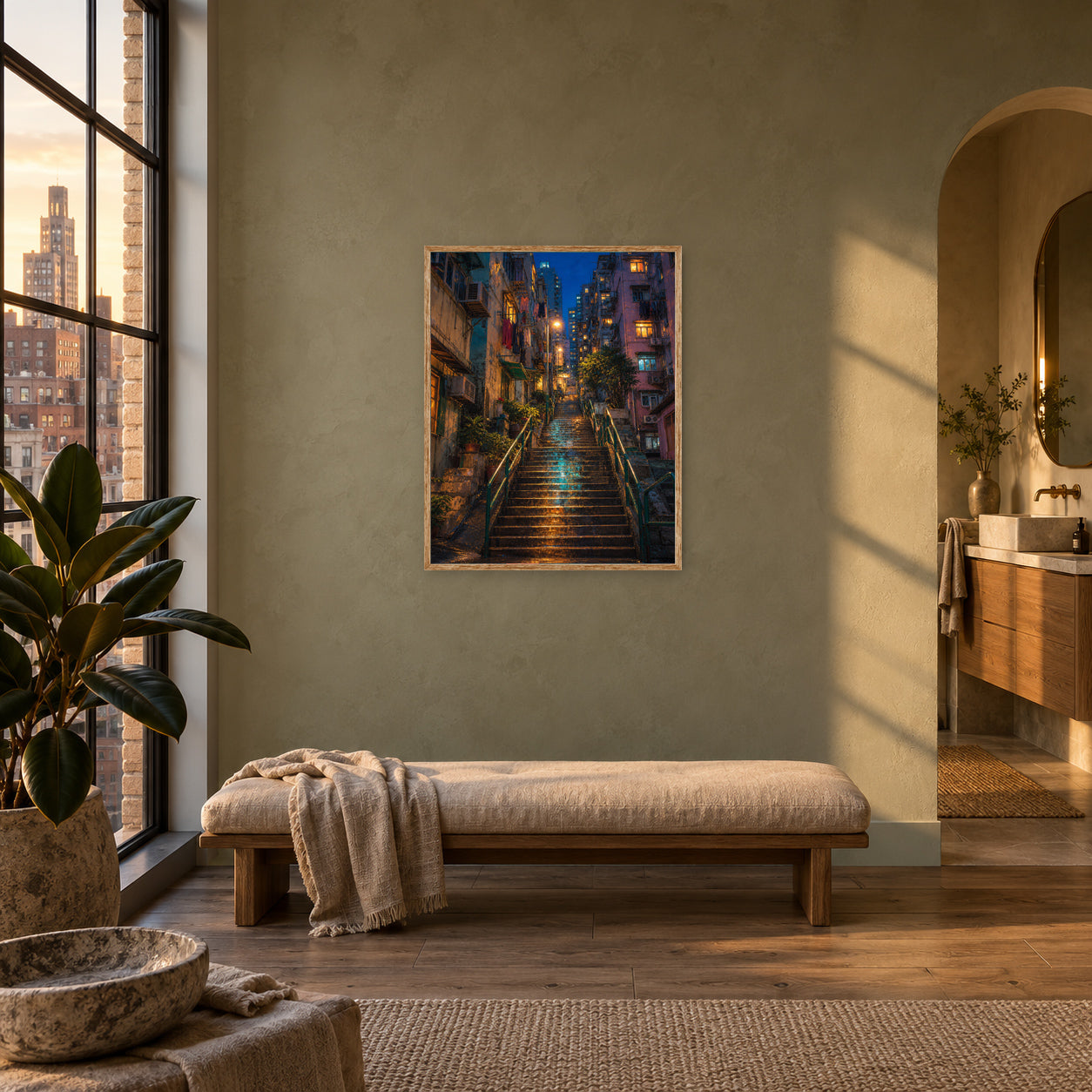 Rainy Stone Stairway Night Wall Art Print poster room mockup 3