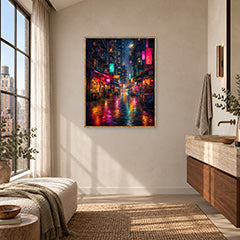 Neon Alley Rain Street Wall Art Print poster room mockup 4