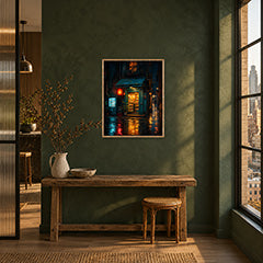 Rainy Green Door Noodle Shop Wall Art Print poster room mockup 3