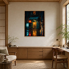 Rainy Green Door Noodle Shop Wall Art Print poster room mockup 4