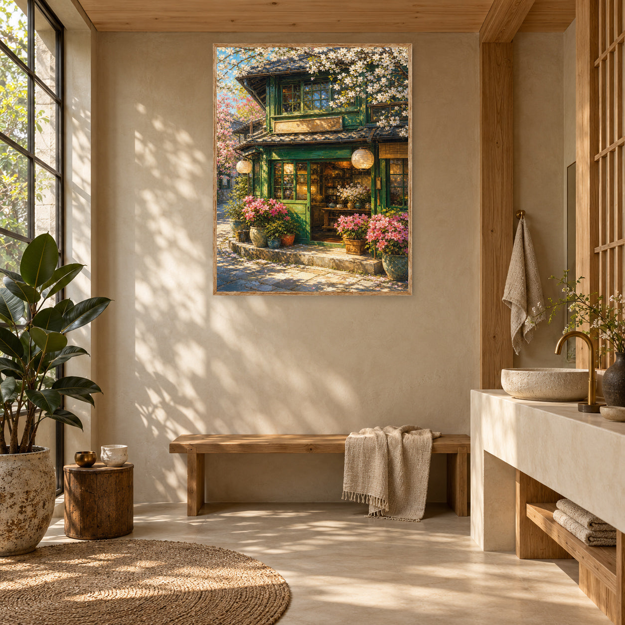 Spring Blossom Storefront Cafe Wall Art Print poster room mockup 2