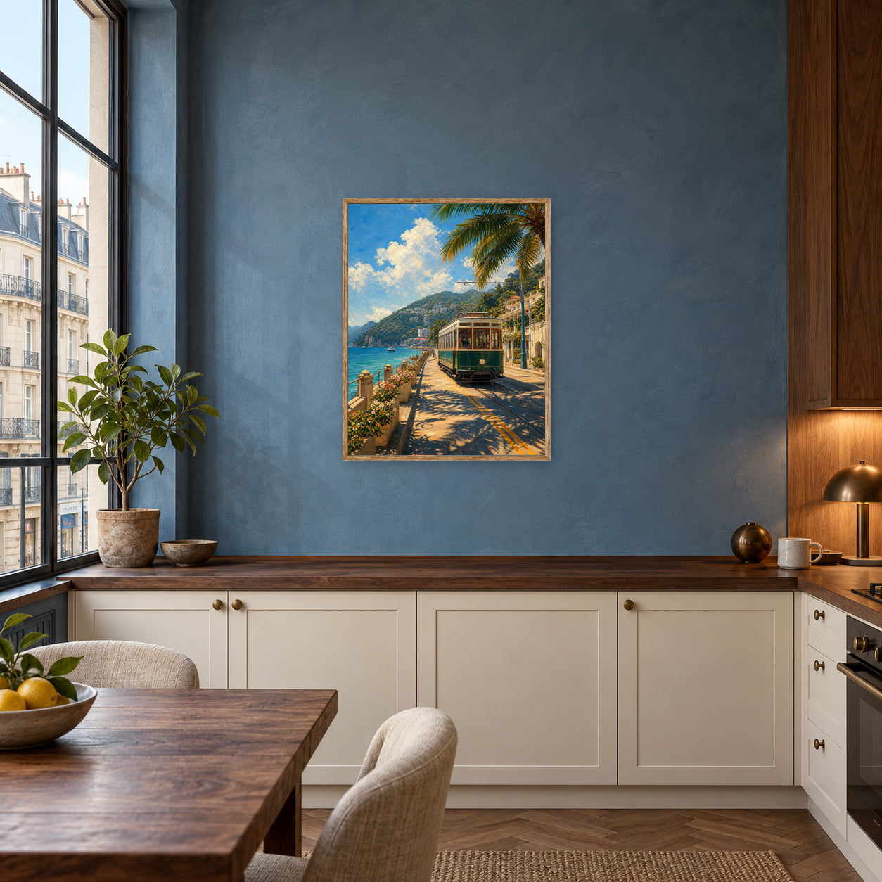 Seaside Tram Promenade Wall Art Print poster room mockup 3