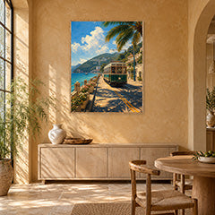 Seaside Tram Promenade Wall Art Print poster room mockup 5