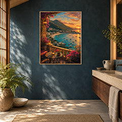 Sunset Bay Terrace Cafe Wall Art Print poster room mockup 5