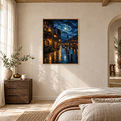 Moonlit Canal Rain Street Wall Art Print poster room mockup 4