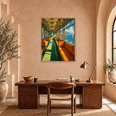 Orange Vintage Train Ocean View Wall Art Print poster room mockup 4