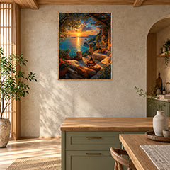 Sunset Cove Lounge Terrace Wall Art Print poster room mockup 2