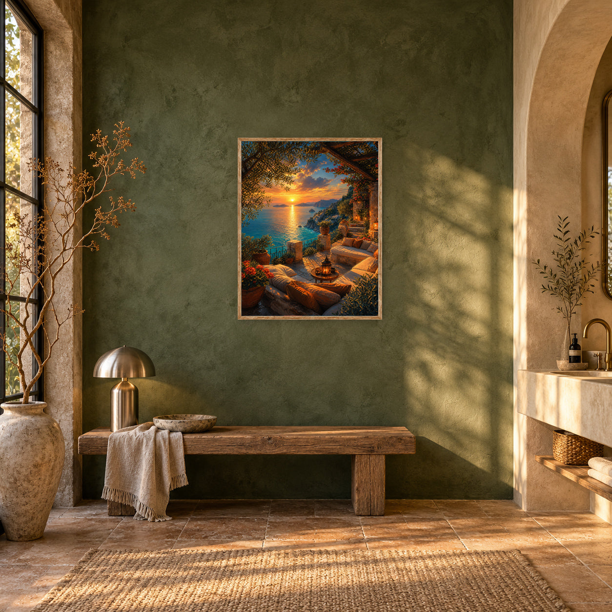 Sunset Cove Lounge Terrace Wall Art Print poster room mockup 3