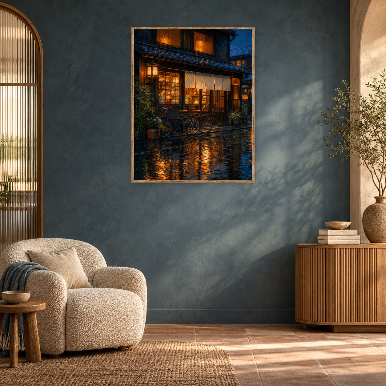 Rainy Warm Window Cafe Wall Art Print poster room mockup 2