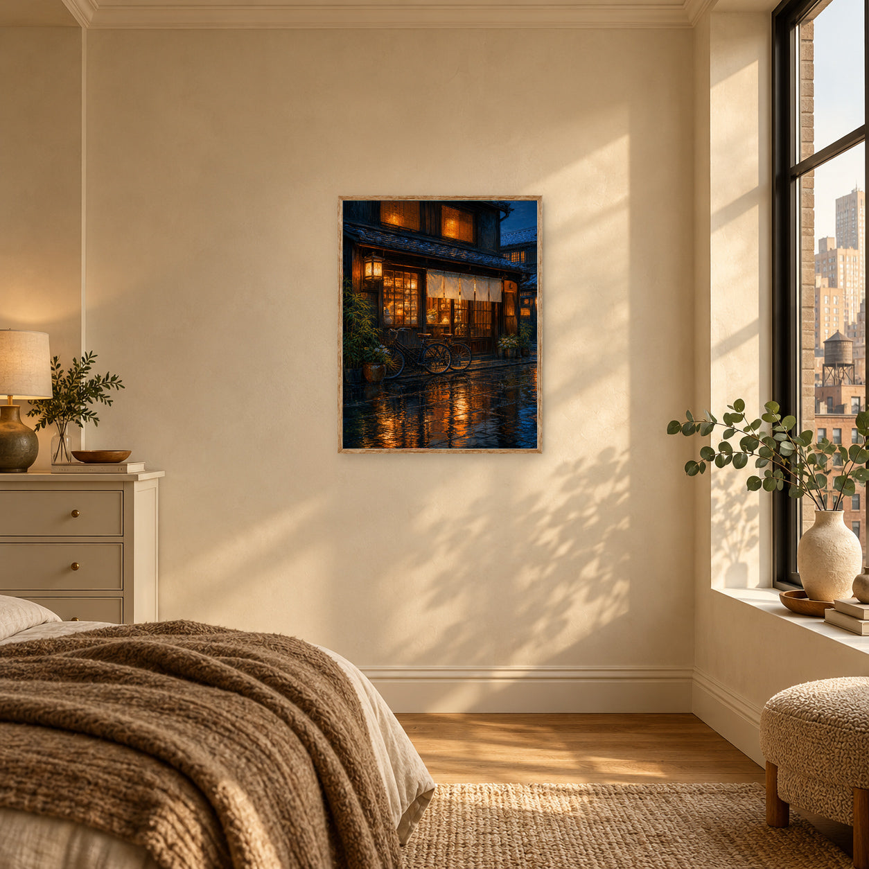 Rainy Warm Window Cafe Wall Art Print poster room mockup 3