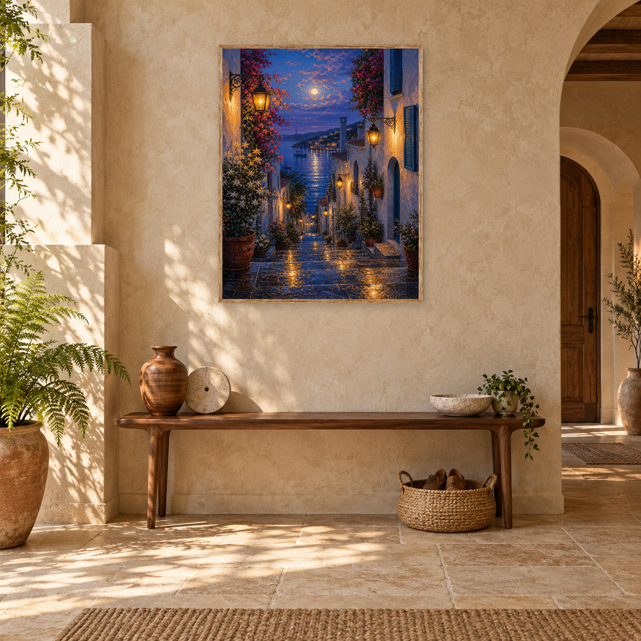 Blue Alley Rain Lanterns Wall Art Print poster room mockup 2
