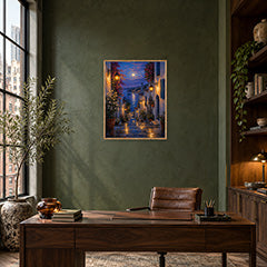 Blue Alley Rain Lanterns Wall Art Print poster room mockup 3