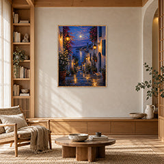 Blue Alley Rain Lanterns Wall Art Print poster room mockup 4