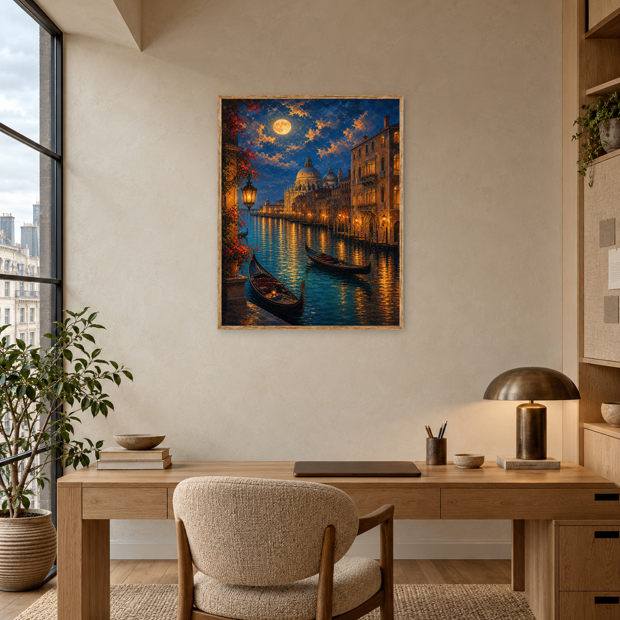 Venice Moonlit Canal Dome Wall Art Print poster room mockup 4