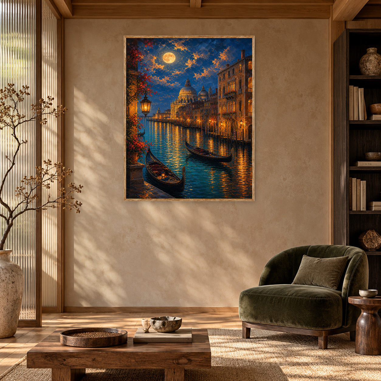 Venice Moonlit Canal Dome Wall Art Print poster room mockup 5