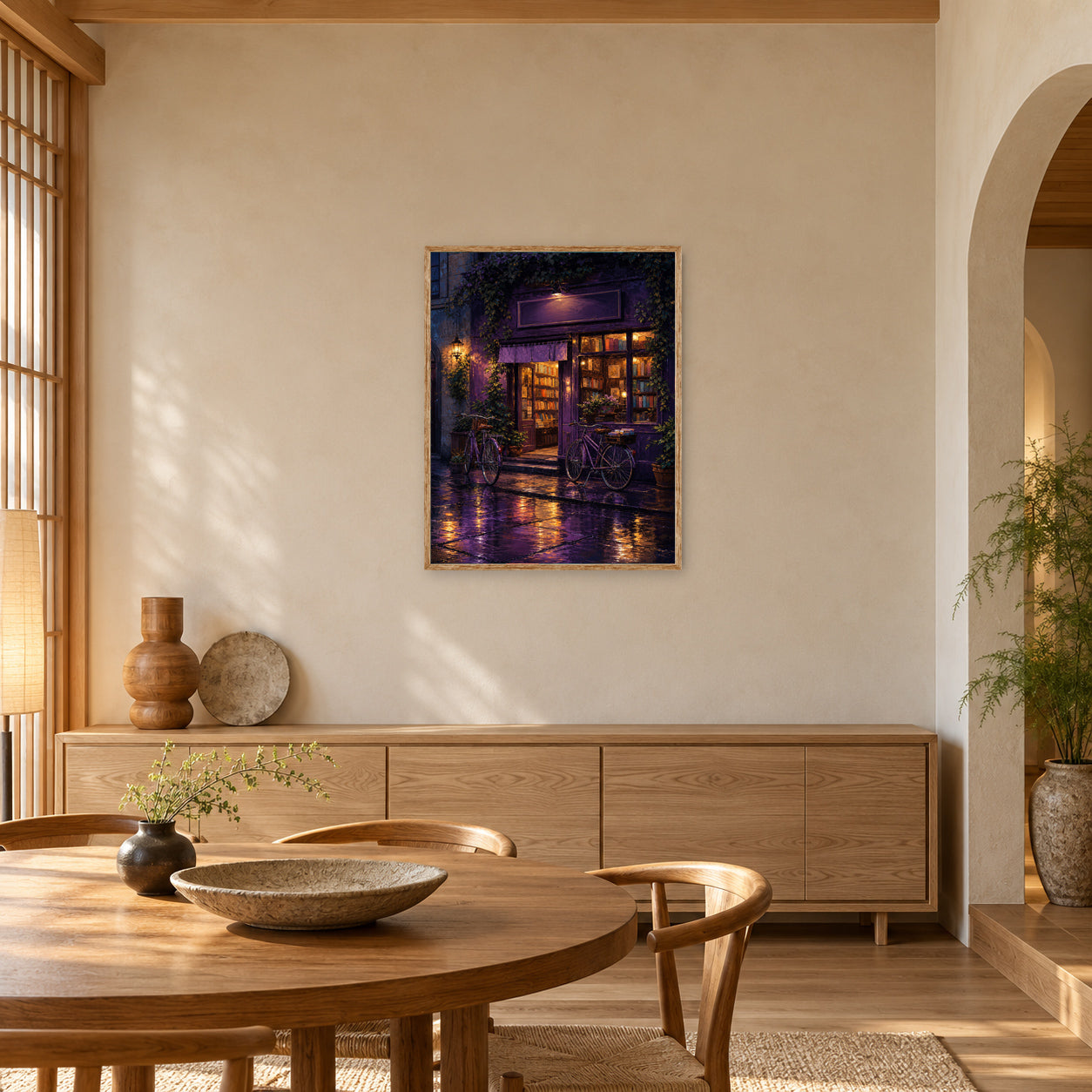 Purple Awning Rain Cafe Wall Art Print poster room mockup 3