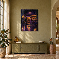 Purple Awning Rain Cafe Wall Art Print poster room mockup 4