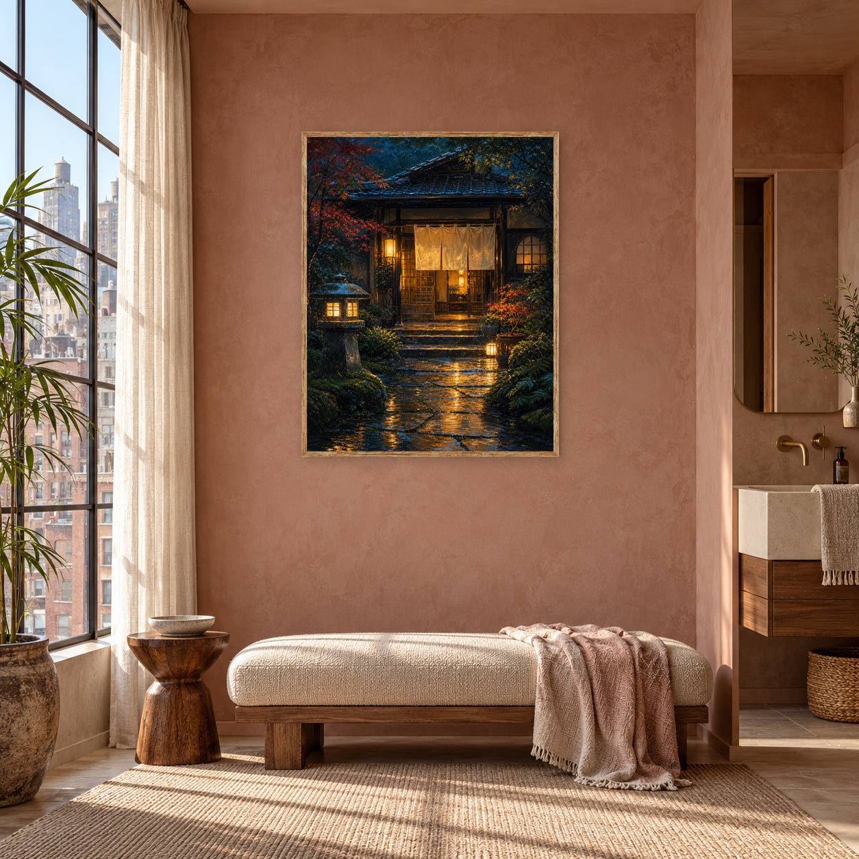 Rainy Japanese Garden Teahouse Wall Art Print poster room mockup 4
