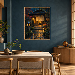 Rainy Japanese Garden Teahouse Wall Art Print poster room mockup 5