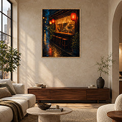 Red Lantern Rain Bar Counter Wall Art Print poster room mockup 2
