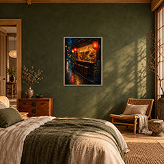 Red Lantern Rain Bar Counter Wall Art Print poster room mockup 3
