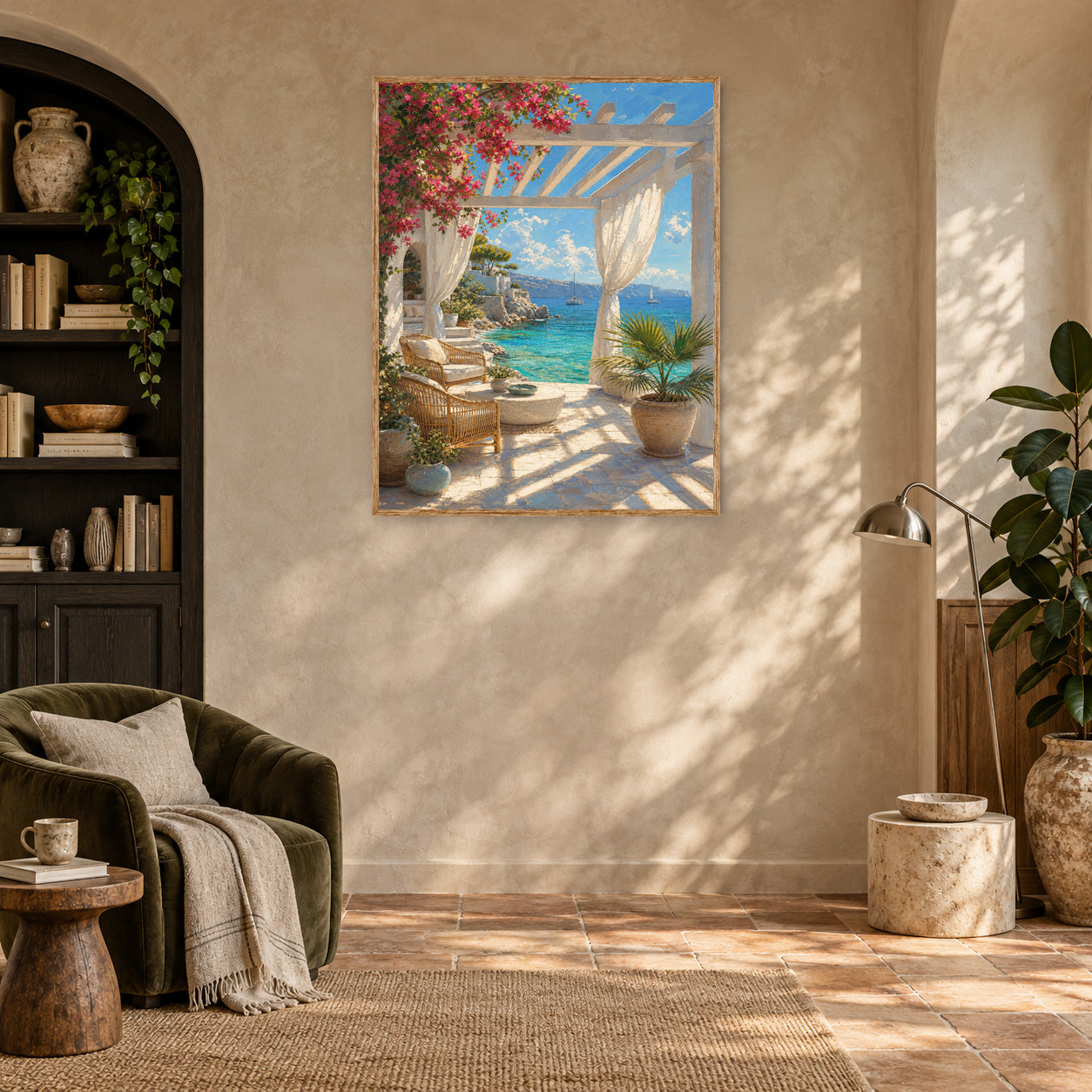 White Pergola Sea Terrace Wall Art Print poster room mockup 2