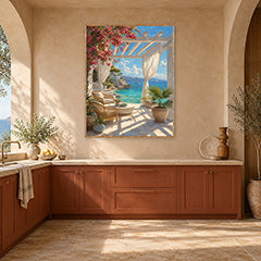 White Pergola Sea Terrace Wall Art Print poster room mockup 5