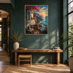 Sunset Balcony Easel Sea View Wall Art Print poster room mockup 2