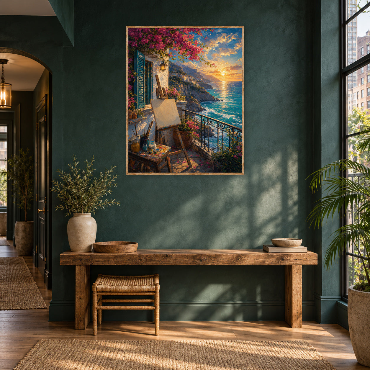 Sunset Balcony Easel Sea View Wall Art Print poster room mockup 2