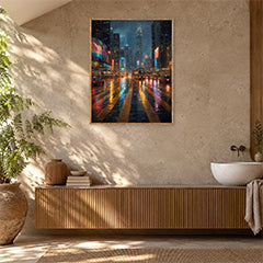 Neon Rain City Boulevard Wall Art Print poster room mockup 2