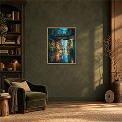 Hong Kong Rainy Arcade Alley Wall Art Print poster room mockup 3