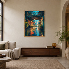 Hong Kong Rainy Arcade Alley Wall Art Print poster room mockup 4