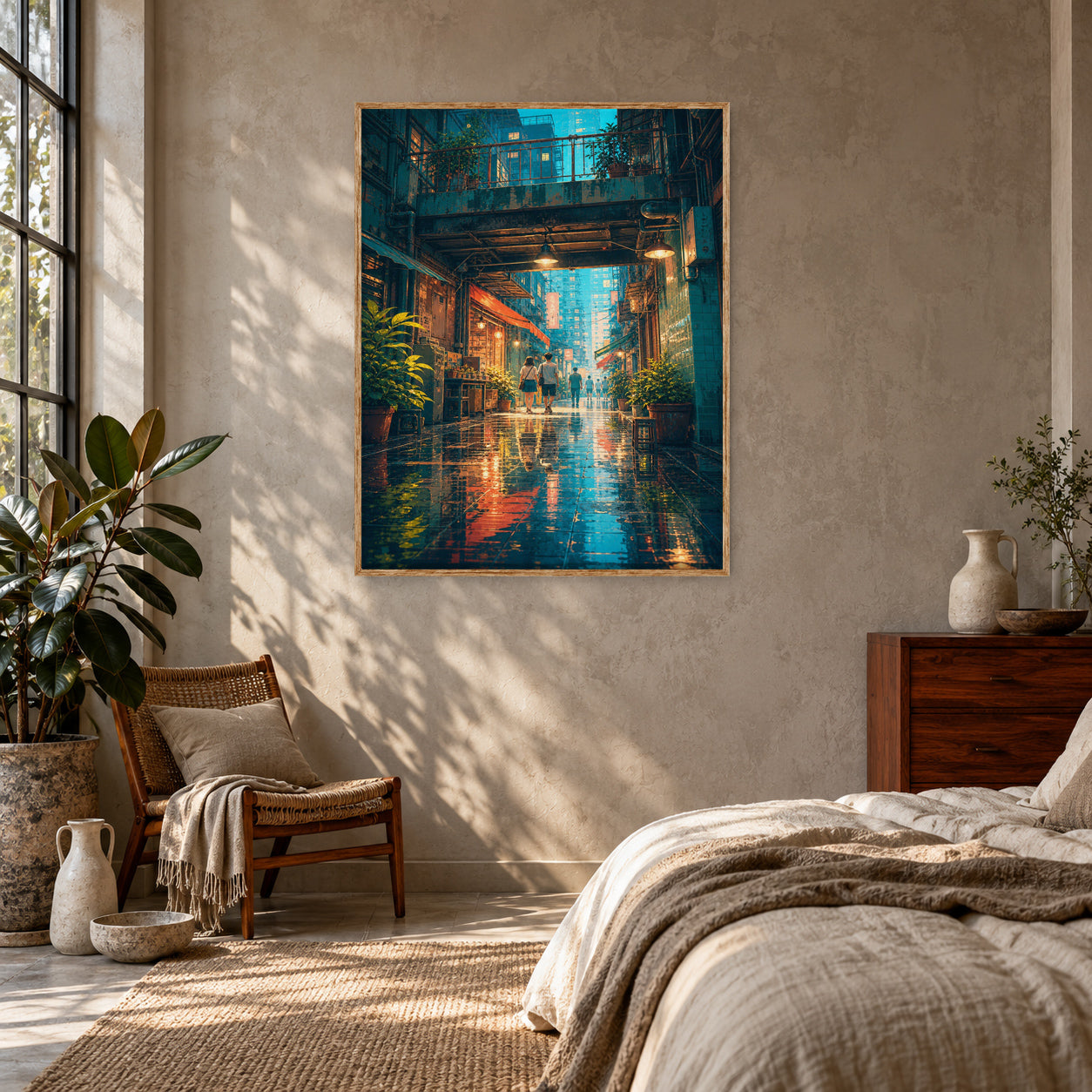 Hong Kong Rainy Arcade Alley Wall Art Print poster room mockup 5
