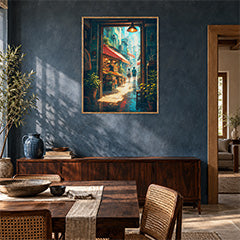 Hong Kong Teahouse Alley Sunbeam Wall Art Print poster room mockup 2