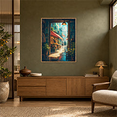 Hong Kong Teahouse Alley Sunbeam Wall Art Print poster room mockup 4